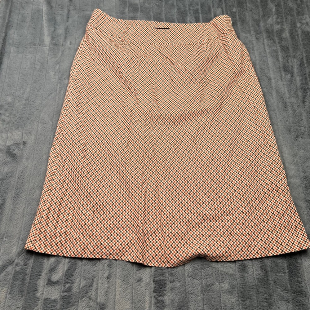 Talbots Womens 20W Orange Black Houndstooth A-Line Midi Skirt Lined Side Zip